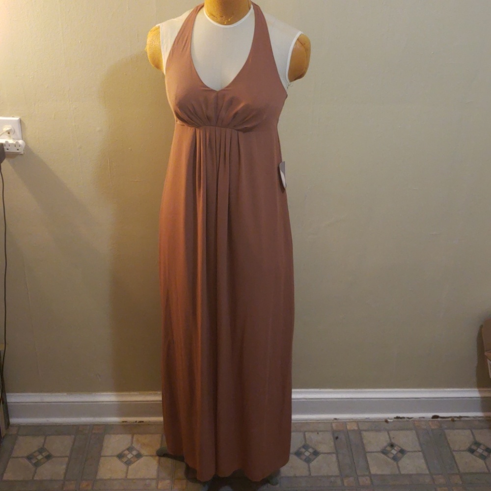 Bronze Dark Camel Halter Chifon Dress